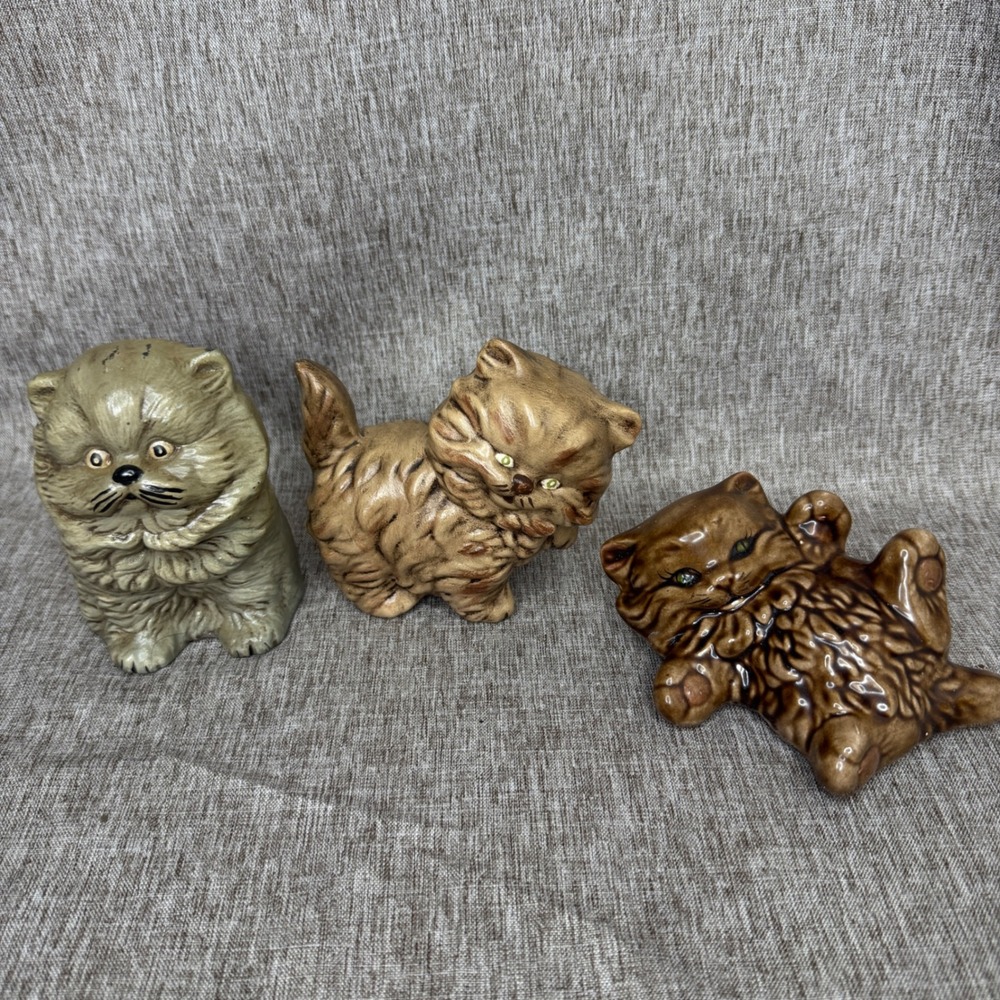 Vintage MCM Ceramic Kitten Figurines Set of 3 Retro Cat Statues